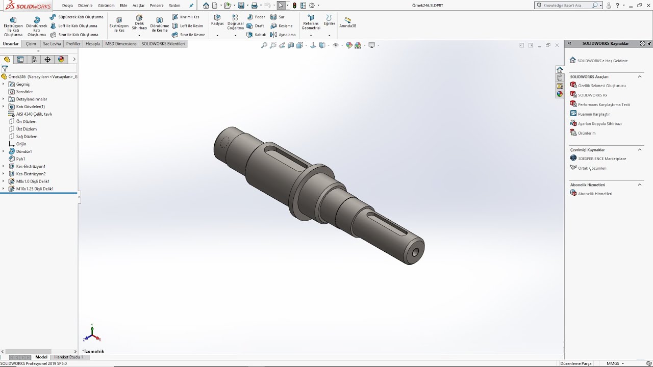 SolidWorks2023 Örnek Çizim-Kamalı Mil #246 (3D solid model example) #solidworks #solidworks2023