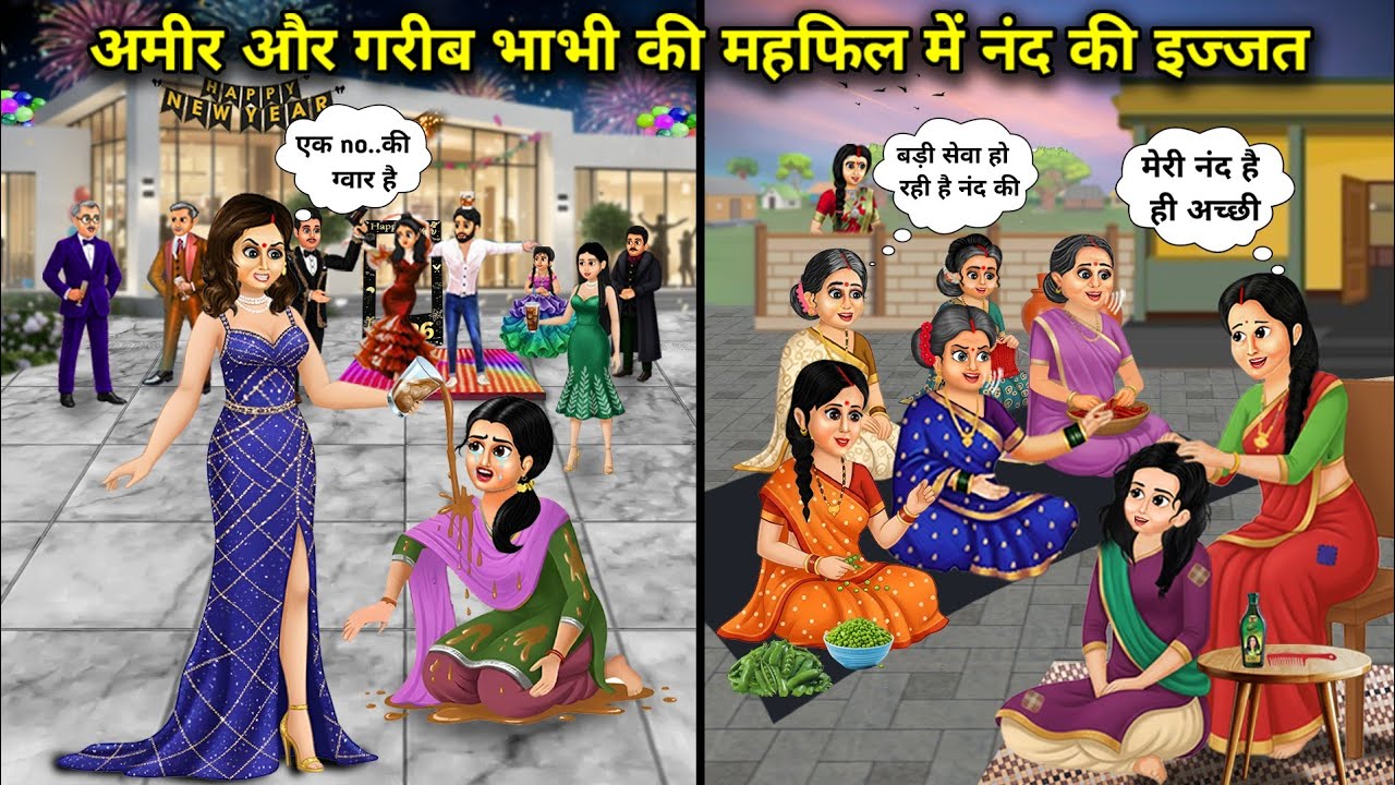 अमीर और गरीब भाभी की महफिल में नंद की इज्ज़त||Hindi Cartoon Stories||The rich and poor sisters-in
