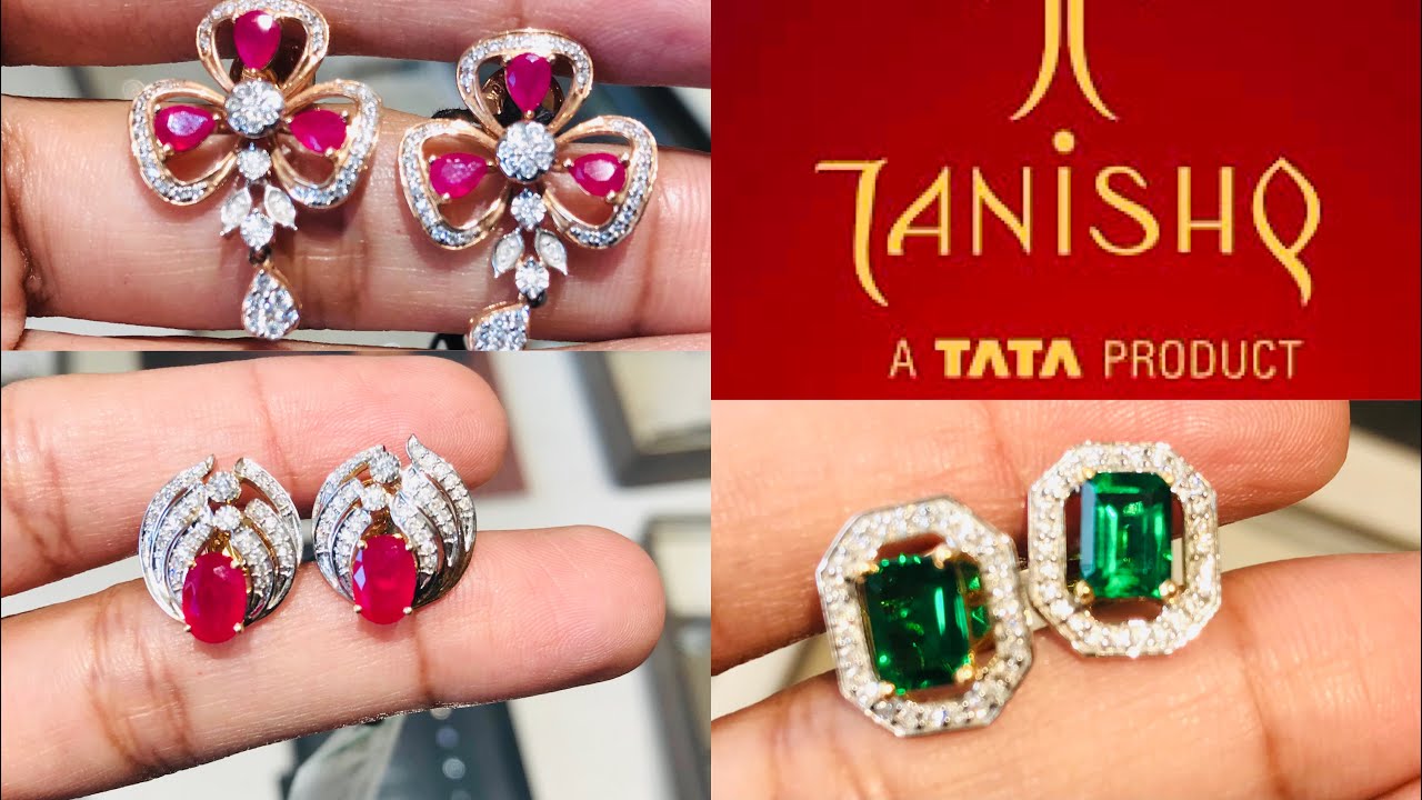 Tanishq Ruby , Emerald & Diamond Mix Type Earring Designs with price ||  Tanishq Ruby , Emerald