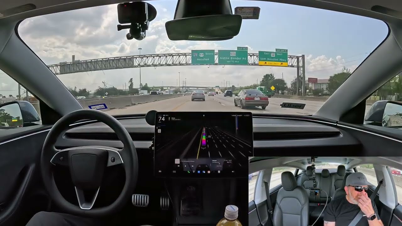 Tesla FSD 14.1.3 Mad Max тормозит перед полицейским Хьюстона, а затем остаётся в пыли на Hurry