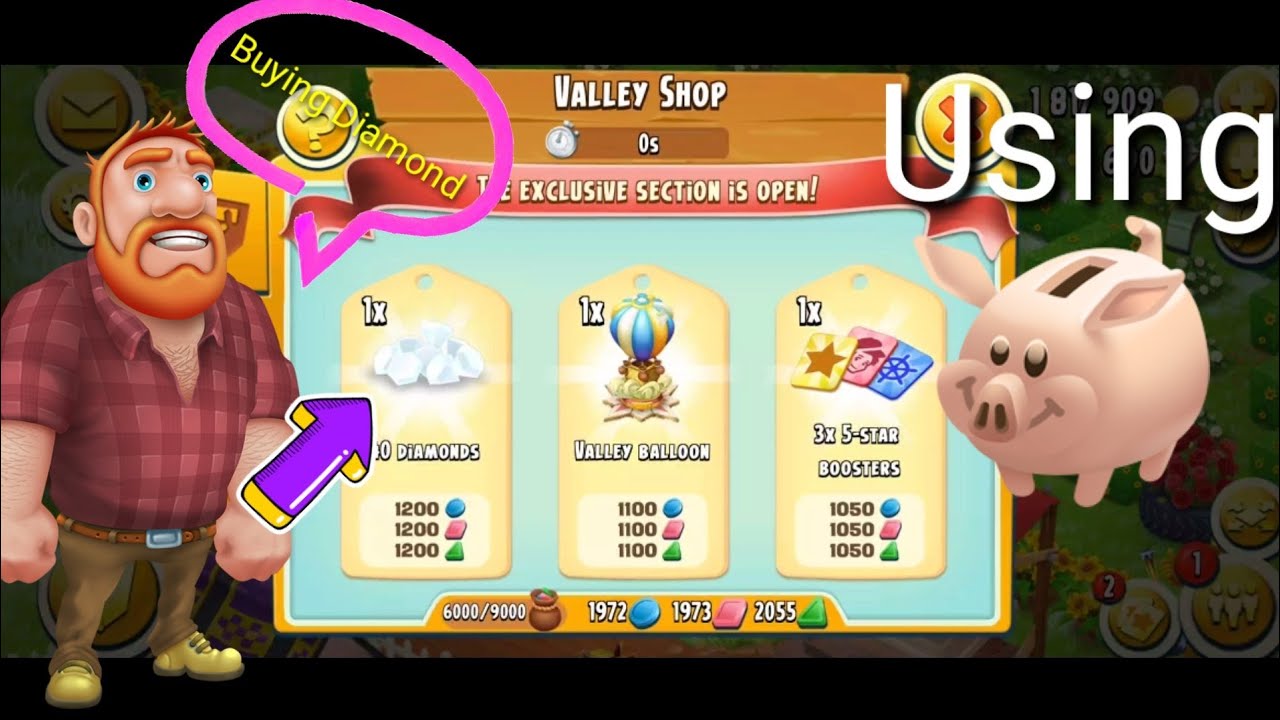 Hay Day Buying Diamonds And Boosters Using Piggy Bank In Hindi