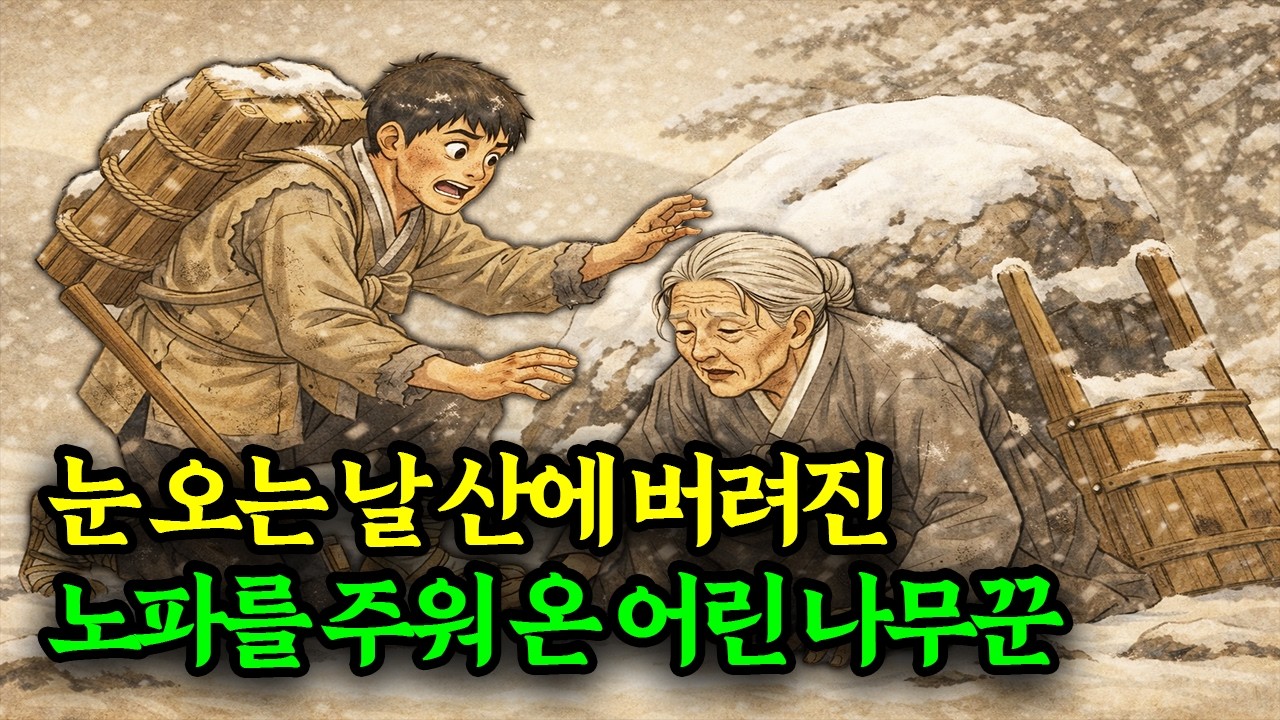 눈 오는 날 산에 버려진 할머니를 집으로 주워 온 어린 나무꾼 소년