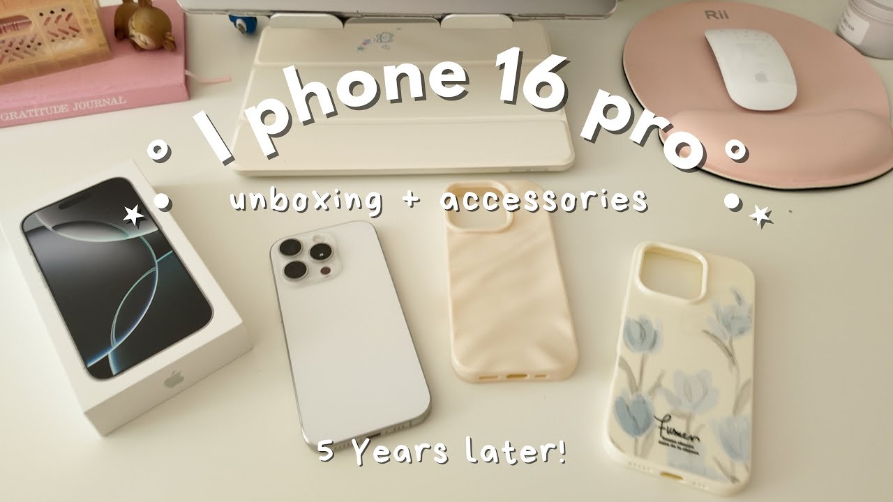 iPhone 16 Pro (white) aesthetic unboxing + accessories – After 5 Years! ⊹ ࣪ ˖