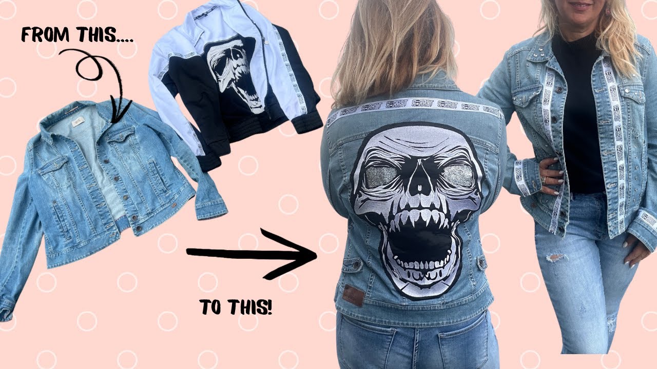 No Sew DIY Skull Jean Jacket | Upcycling Fashion Thrift Flip | Sustainable Style