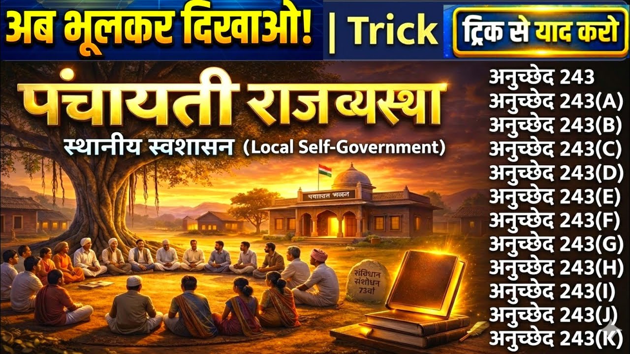 पंचायती राज व्यवस्था | अनुच्छेद 243(A) से 243(O) Complete | 73वां संविधान संशोधन | Polity 2026