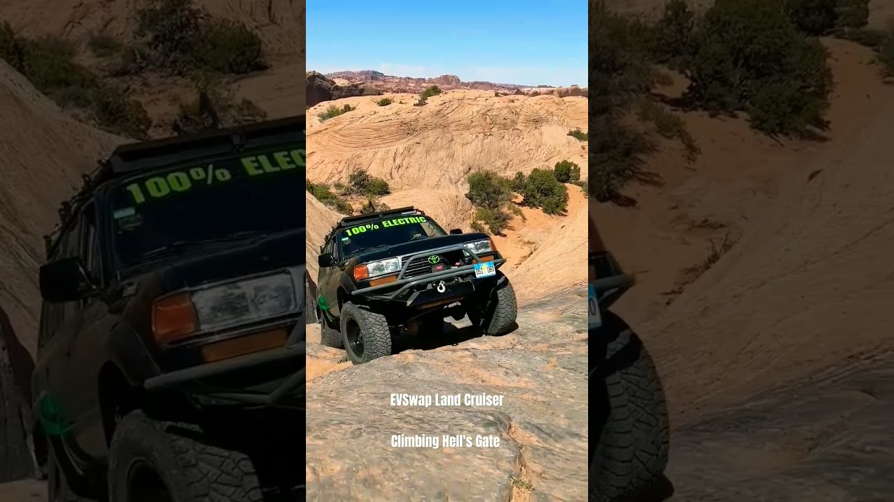 #EVSwap Land Cruiser climbing Hells Gate in Moab! Hell's Revenge trail
