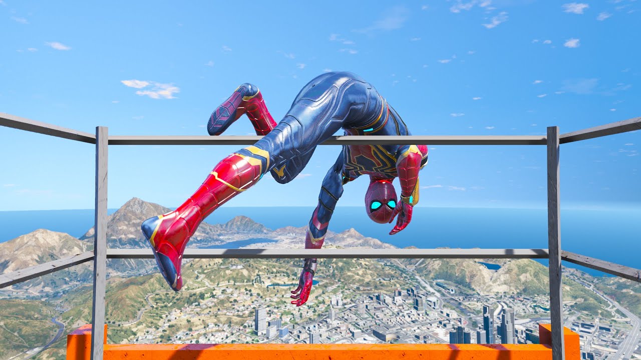 IRON SPIDERMAN CRAZY JUMPS/FALLS #2 (GTA 5 Spider-Man Fails)