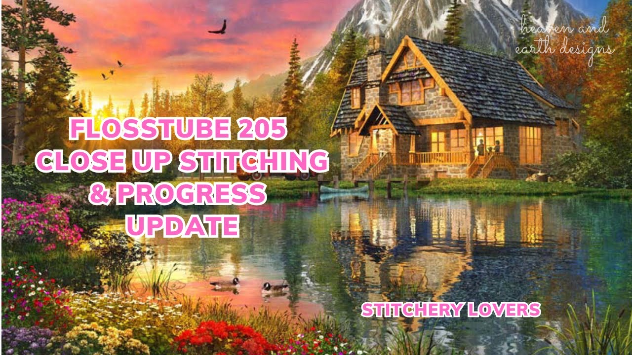 Close-Up Stitching & Progress Update with HAED The Mountain Cabin | FLOSSTUBE #205 #stitchwithme