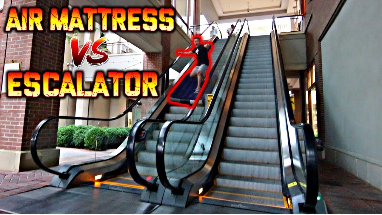 RIDING AIR MATTRESS DOWN MALL ESCALATOR!