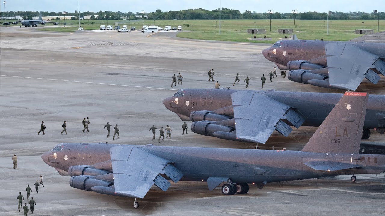 US Pilots Rush for their Massive 70 Year Old B-52s and Takeoff at Full Throttle