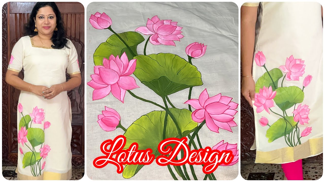 🪷🪷Trending Lotus Design ❤️Lotus Design painting on Kurthis