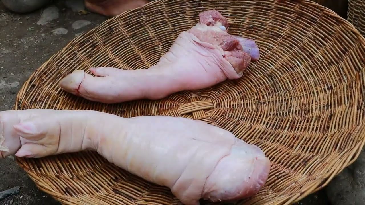 survival in the rainforest-women found taro and cook with leg pig -Eating delicious HD