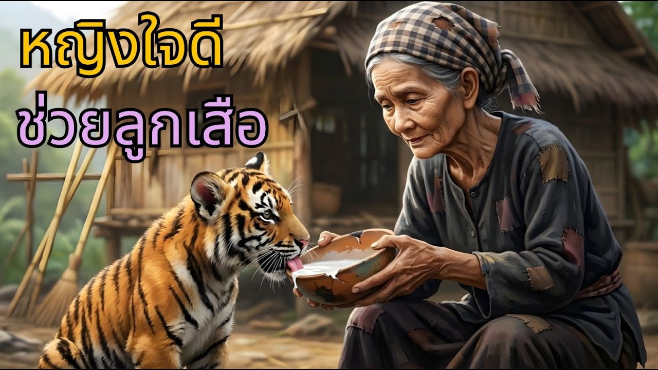 ไม่มีอะไรเหลือให้กินแล้ว แต่หญิงคนนั้นก็ยังแบ่งนมหนึ่งชามให้ลูกเสือตัวหนึ่ง| นิทาน, นิทานพื้นบ้าน I
