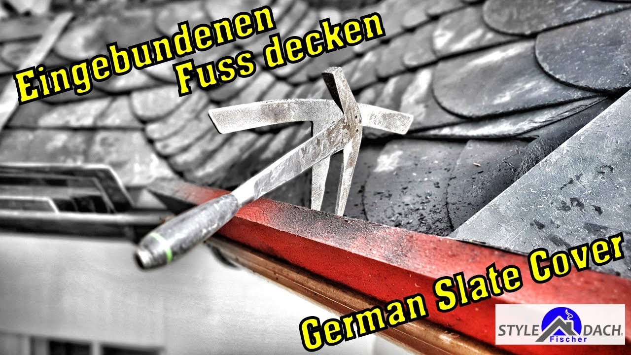 Fußgebinde ansetzen - Deutsche Schuppendeckung - German Slate Roofer - Eingebundener Fuß - Schiefer
