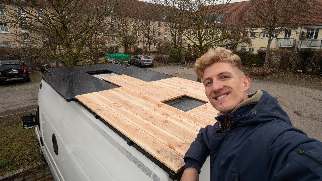 Groooße DACHTERRASSE und DIY Dachträger aus Aluprofilen für den Camper! (mit großer Solaranlage🌞)
