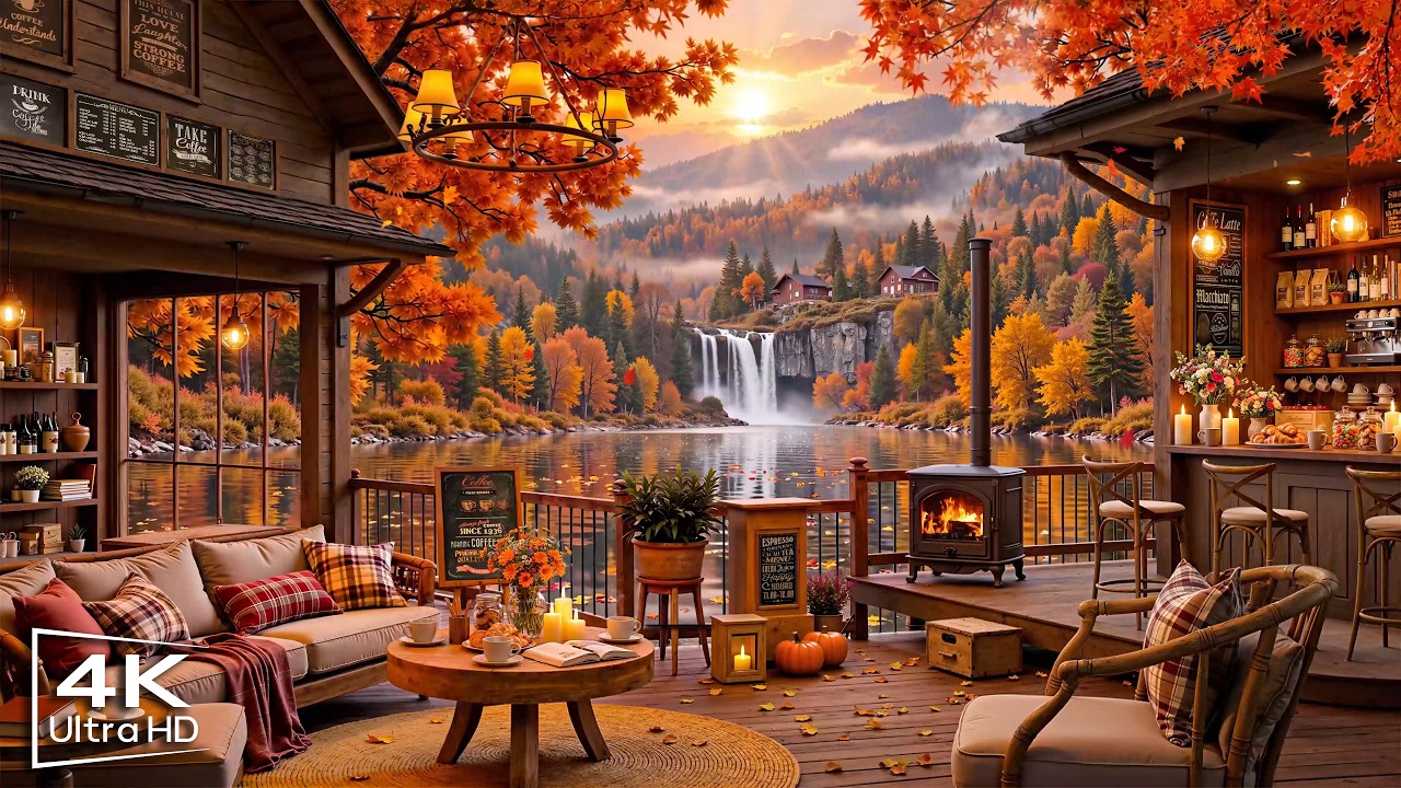 Warm Autumn Day with Jazz Relaxing Music 🍂 Cozy Cafe Ambience & Smooth Jazz Piano for Studying, Work
