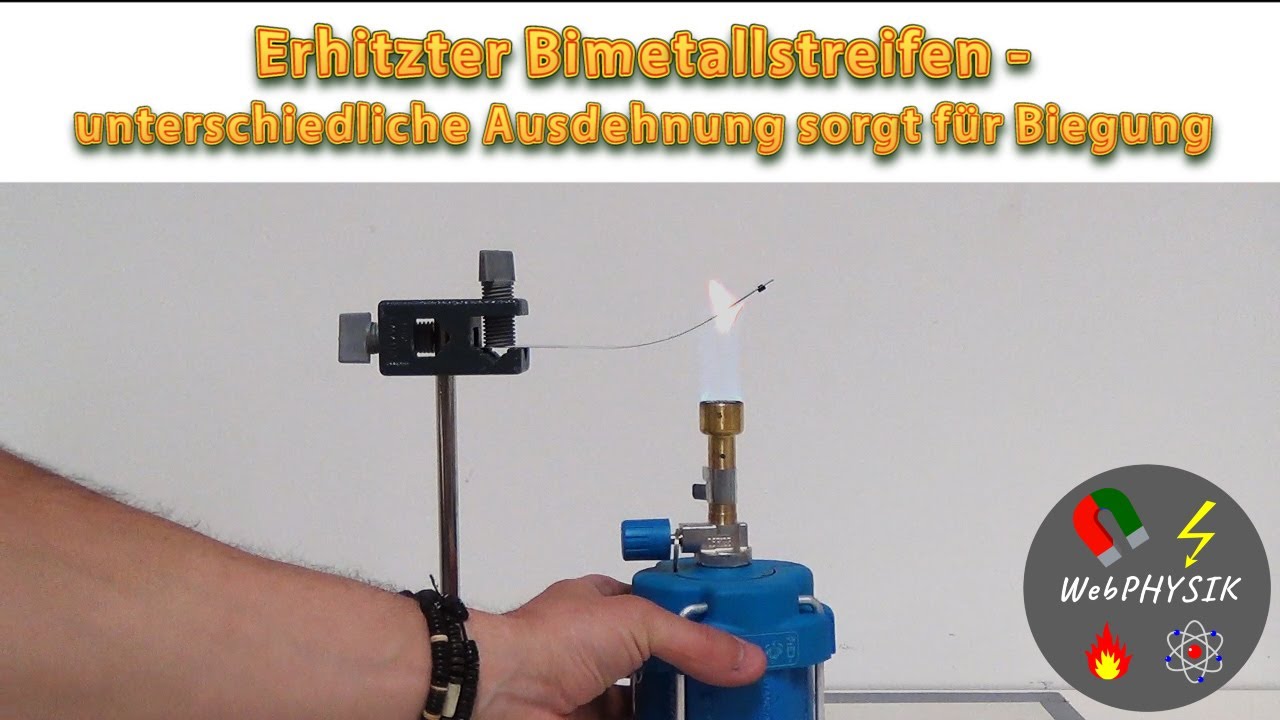Erhitzter Bimetallstreifen - unterschiedliche Ausdehnung sorgt für Biegung
