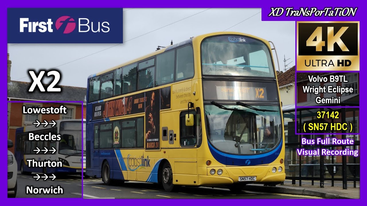 [First Eastern Counties] X2 ~ Lowestoft Bus Station ➝ Beccles ➝ Norwich Bus Station【4K UW】