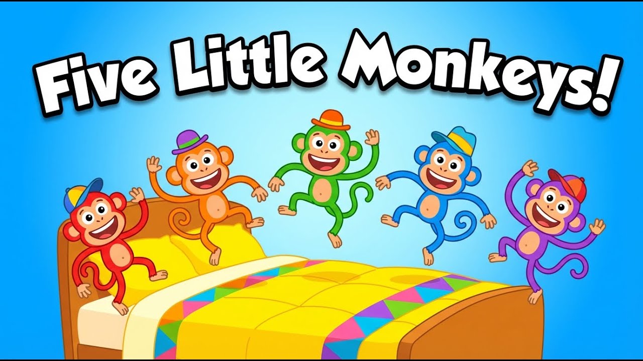 Five Little Monkeys Jumping on the Bed 🐒🛏️ | Fun Counting Song for Kids & Toddlers