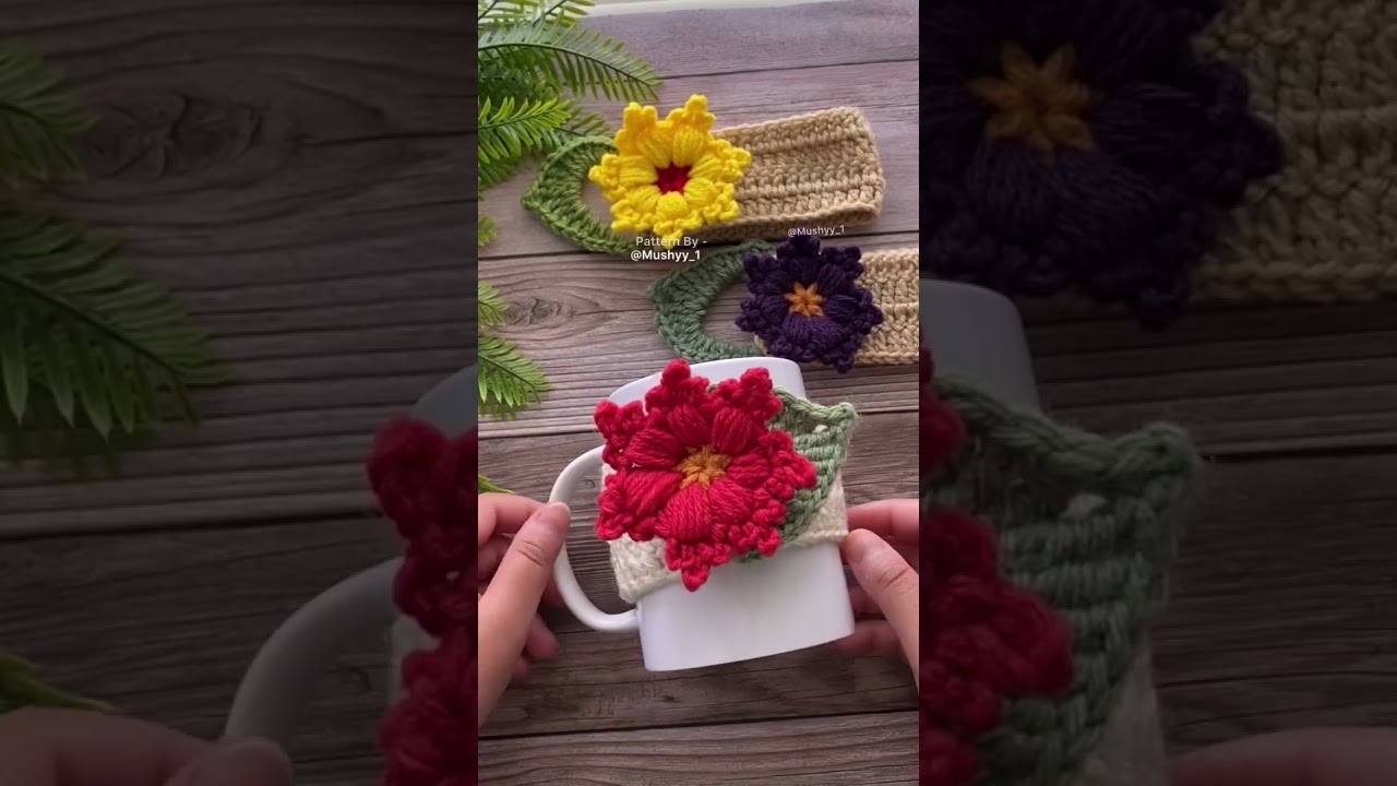 Crochet Snowflake Flower Mug Cozy ￼Pattern By Mushyy!Pattern on Etsy -Mushyy Store #crochet  #shorts