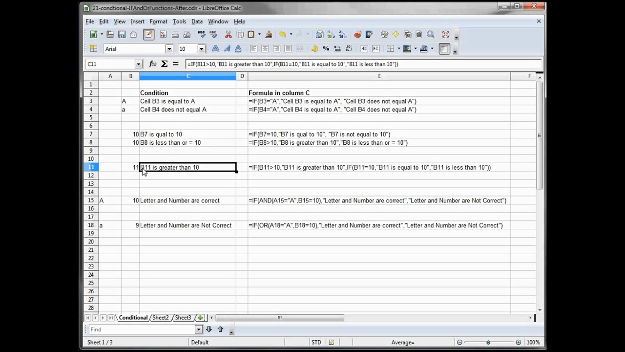 21- Libre Office - Calc, Open Office -- Calc, Excel Tutorial -- Conditional If And Or functions