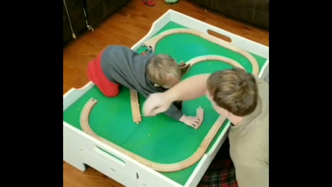 Brio and Thomas wooden railway track build on train table!