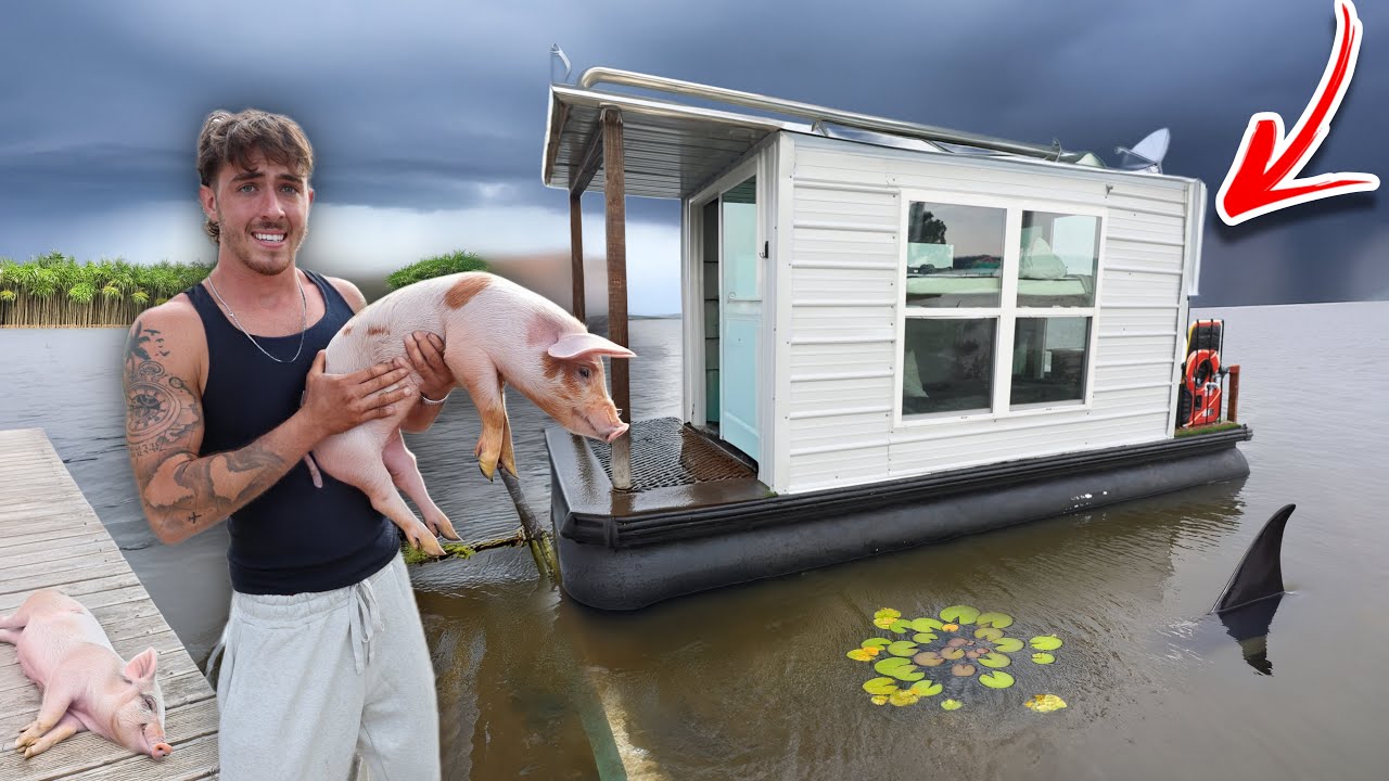 Overnight in HOUSEBOAT with my New MINI PIG! - Crack Shack 2.0