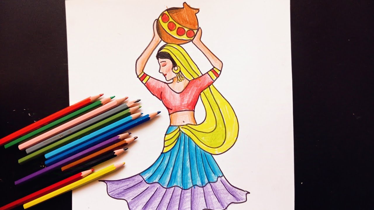 رسم لمحات من الهند|| رسم لمحات عن الهند|| رسم عن الهند || رسم بنت هندية || رسم ساري هندي