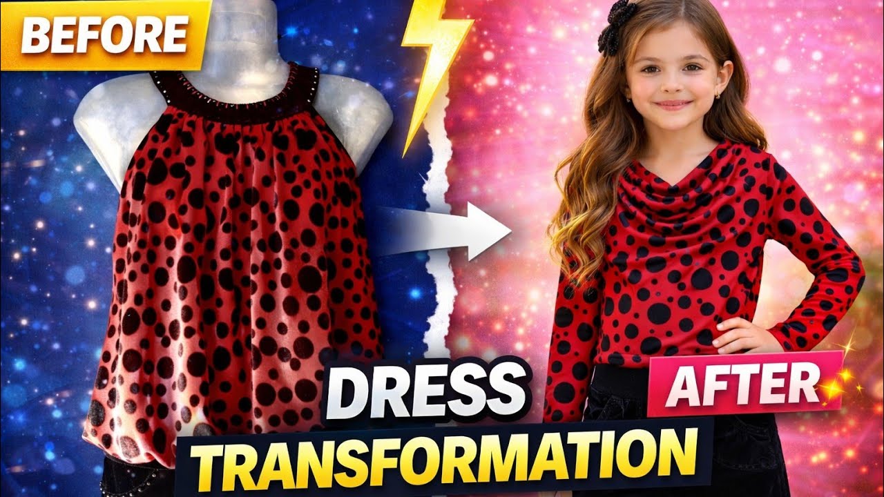 Kids Winter dress cutting and stitching | dress transformation | velvet dress