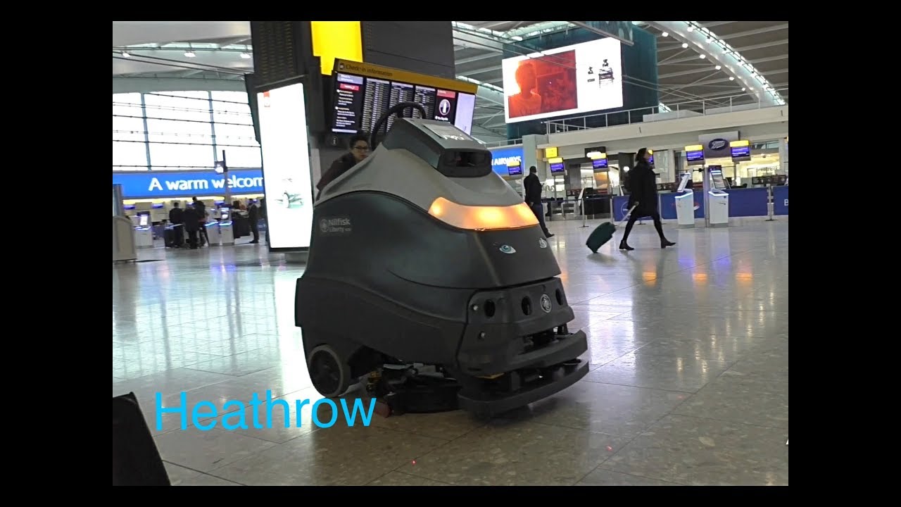 Nilfisk Liberty sc50 Robotic Scrubber at London Heathrow Airport T5 (Jan 2020)