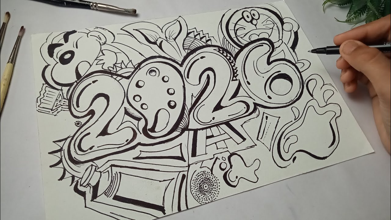 How to draw New Year drawing, 2026 doodle art, Step by Step tutorial 😍 