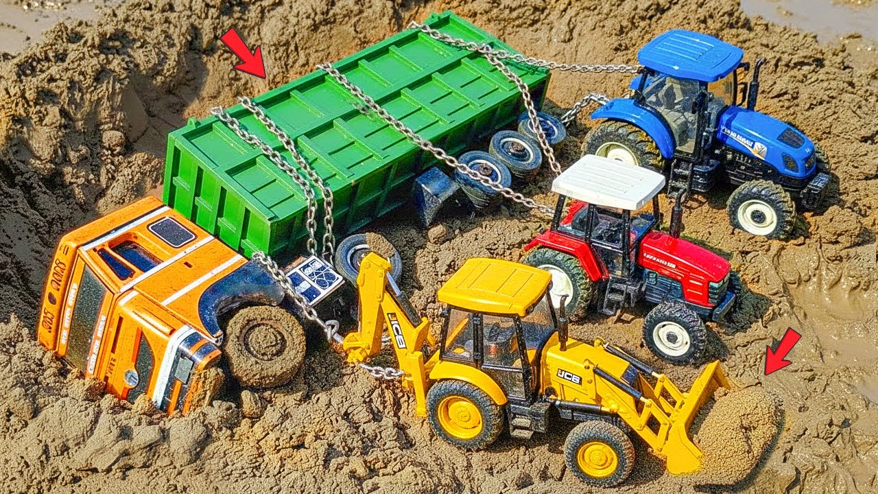 Fully Overload Tata Dumper Truck Accident Pulling Out JCB 3DX Swaraj Tractor | JCB Tractor Cartoon