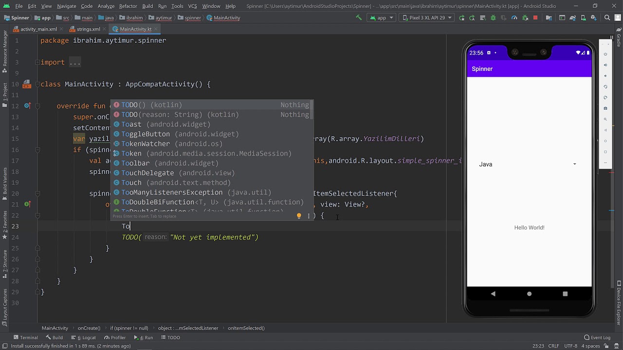 31. Android Studio ile Spinner Kullanımı