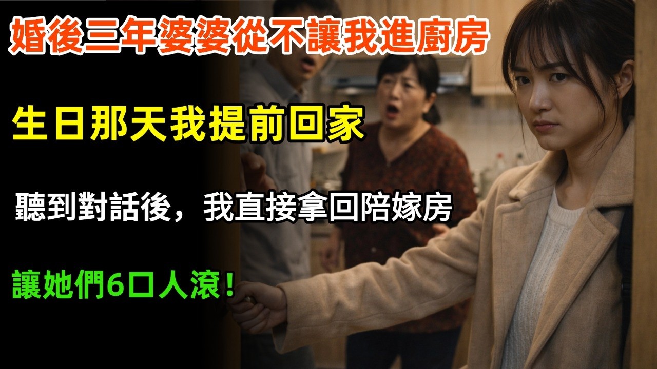 婚後三年婆婆從不讓我進廚房，生日那天我提前回家，聽到對話後，我直接拿回陪嫁房，讓她們6口人滾！#家庭 #情感 #婆媳