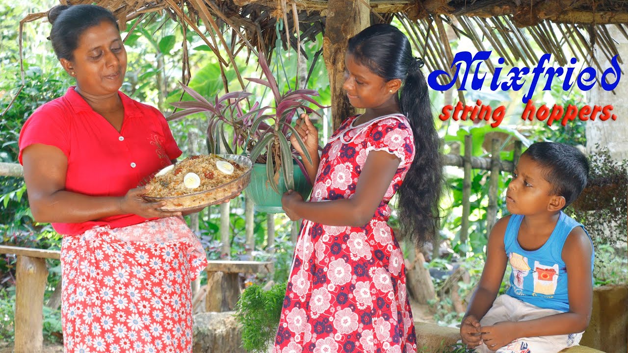 An easy-to-make Mixfried  string  hoppers for breakfast. .village kitchen recipe