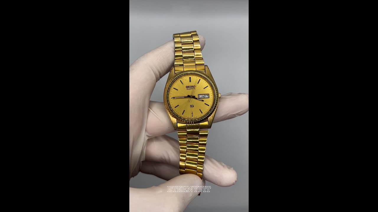 Montre Seiko SQ day date 5H23-8029 gold vintage / Diamètre 35mm