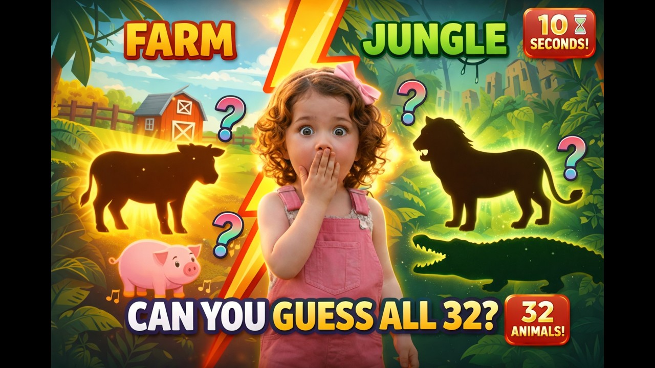 32 Jungle vs Farm Animals Quiz! 🐯🐮 Names & Sounds (Educational Video)