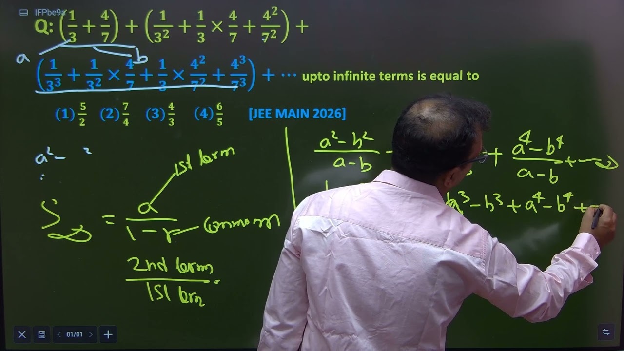 Q:(1/3+4/7)+(1/3^2+1/3×4/7+4^2/7^2)+(1/3^3+1/3^2×4/7+1/3×4^2/7^2+4^3/7^3)+.... upto infinite terms 