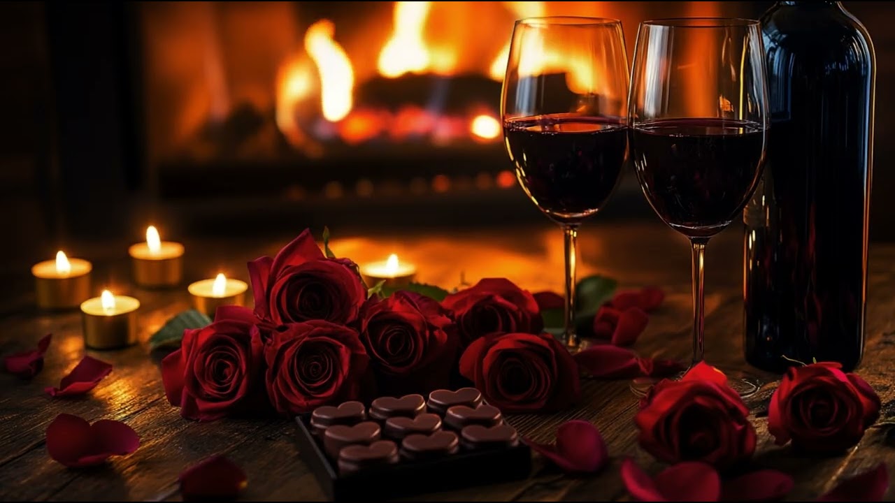 Romantic Jazz Blues for Date Night ❤️ Cozy Fireplace Ambience (3 Hours)