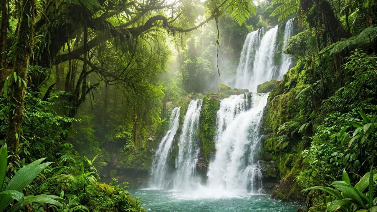 Tranquil Waterfall Sounds in Night Nature for Mental Peace & Better Sleep 😌🌌