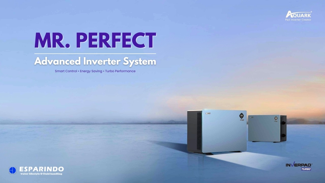 Heat Pump kolam renang premium sistem inverter yang senyap (noiseless) dan hemat energi merek Aquark