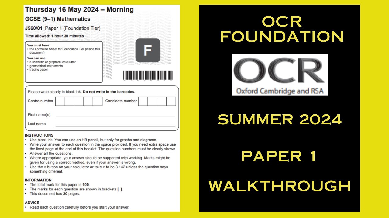 OCR GCSE Maths Foundation - Summer 2024 - Paper 1 - Worked Solutions / Walkthrough
