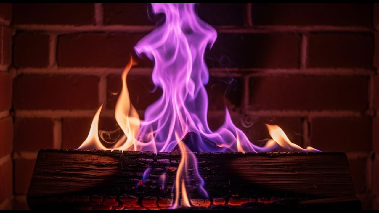 🔥 Relaxing purple Fireplace (24/7)🔥Fireplace with Burning Logs & Fire Sounds