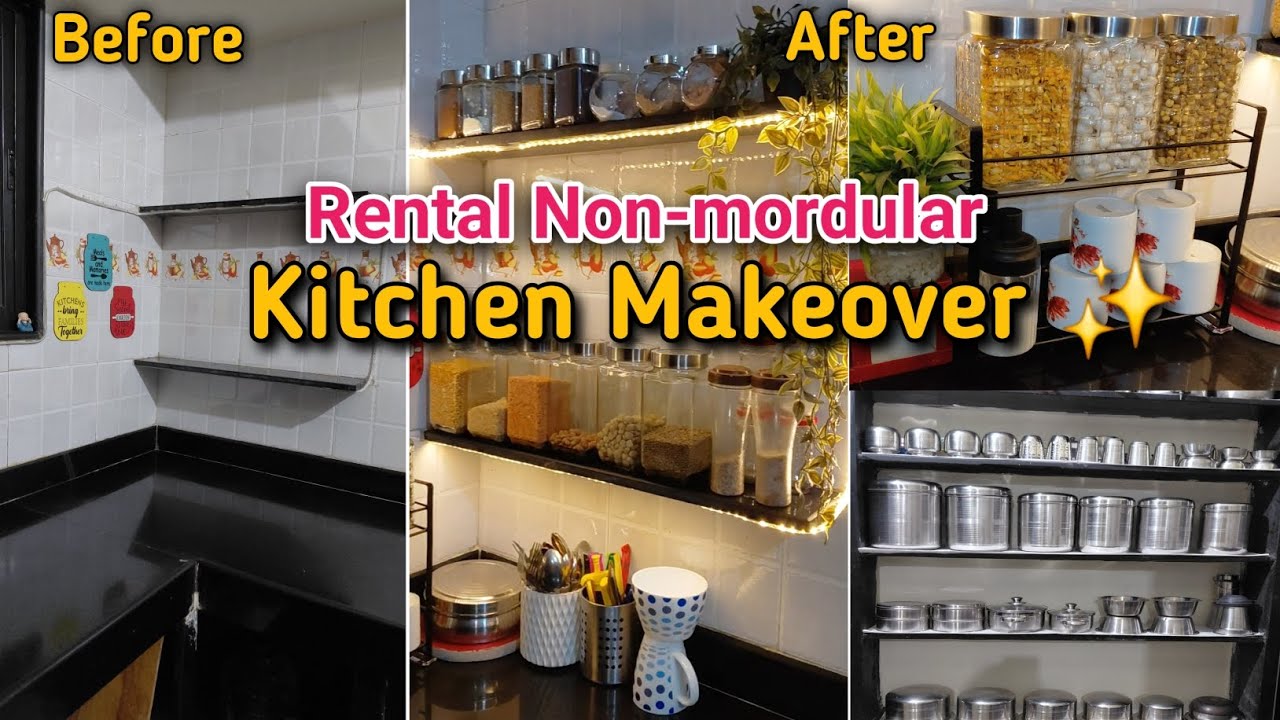Rental Non-mordular Kitchen organization & Makeover ✨️| 💁‍♀️Small Kitchen Countertop Organisation.