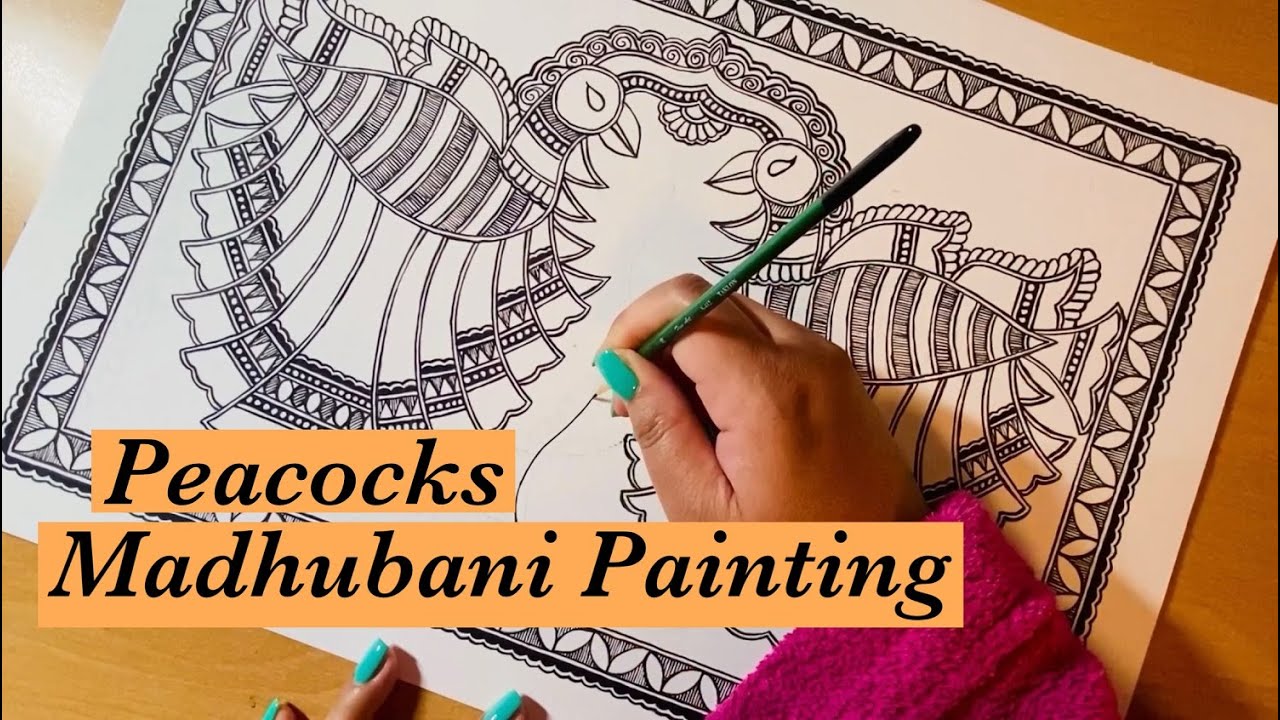 Madhubani Painting for Beginners II Mithila Art II How to paint twin PEACOCKS II Tutorial in Hindi I