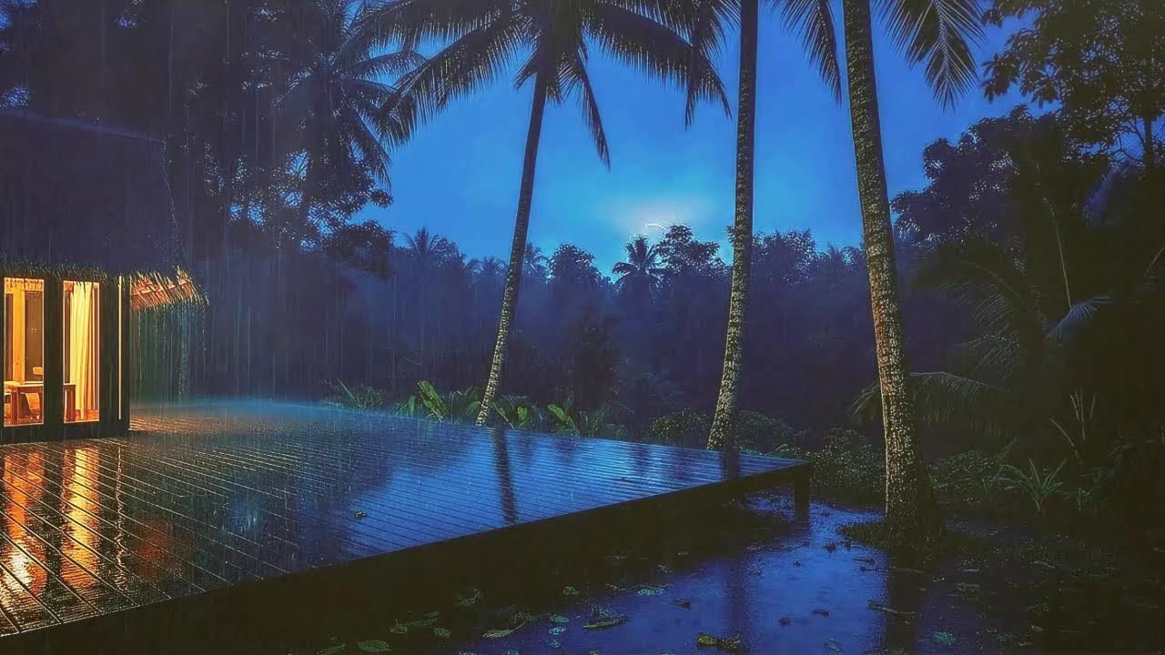 Deep Sleep Tonight with Calm Rain Sounds and Low Thunder Murmur at Cabin Terrace 🌧️