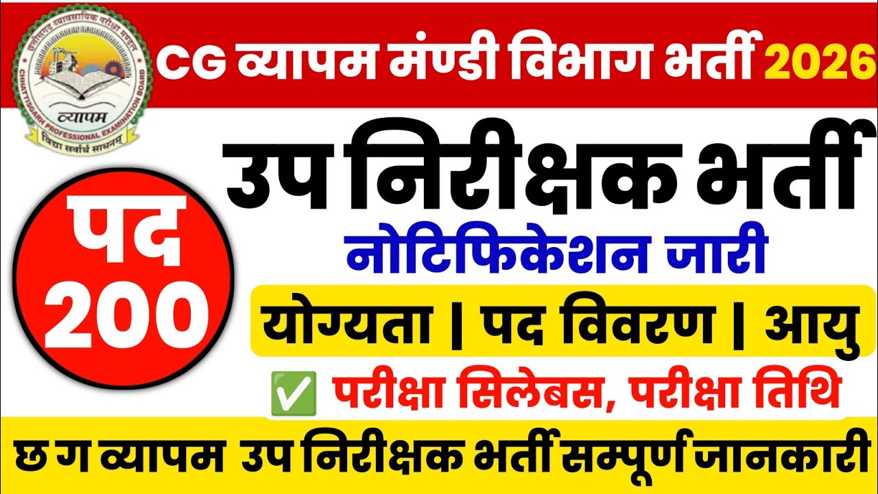 cg vyapam new vacancy 2026 | cg mandi upnirikshak bharti 2026 | cg vyapam mandi sub inspector 2026