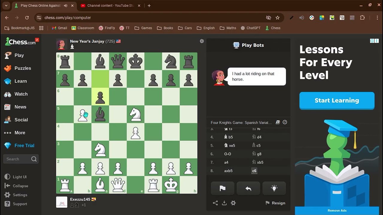 I beat New Year's Janjay in CHESS.COM!