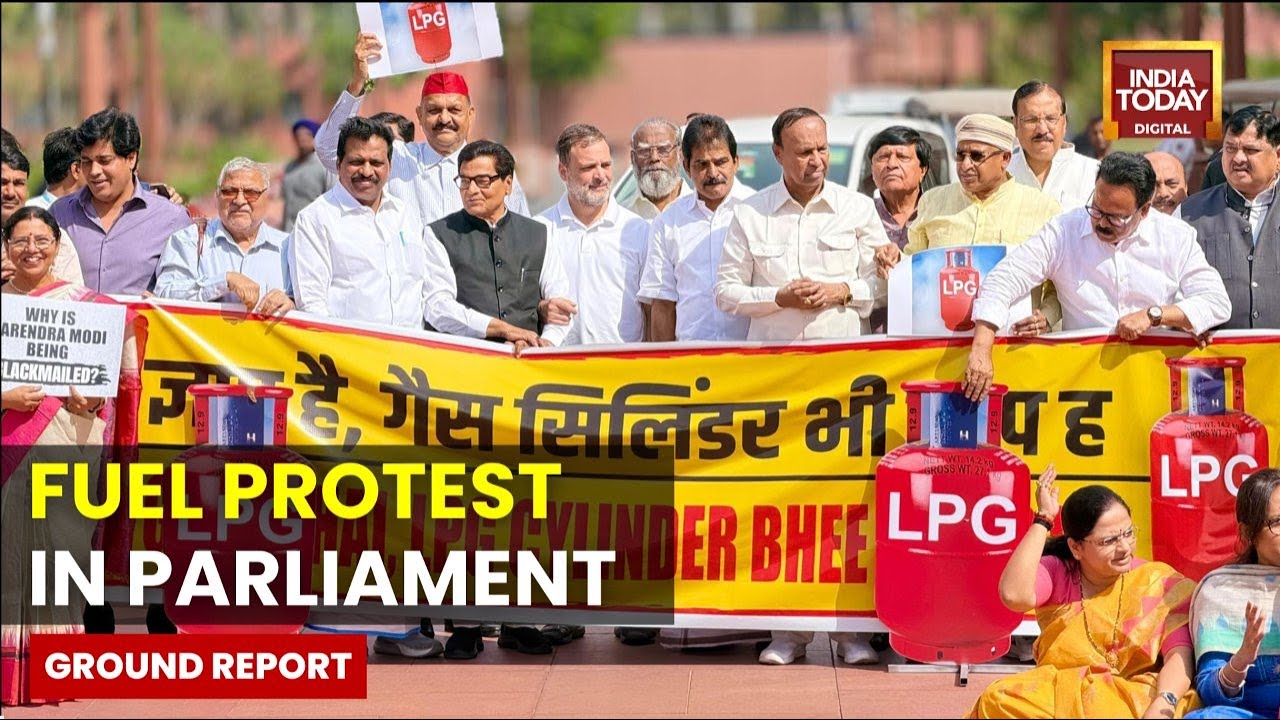 Fuel Price Row Erupts in Parliament as Opposition Stages LPG Cylinder Protest, Rahul Gandhi Joins