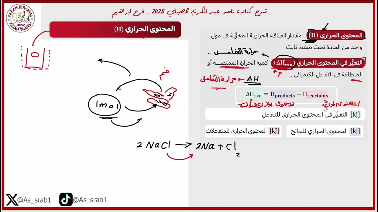 15-شرح كتاب عبدالكريم  2025 كيمياء الدرس 4 ج 4 الحرارة والمحتوى الحراري